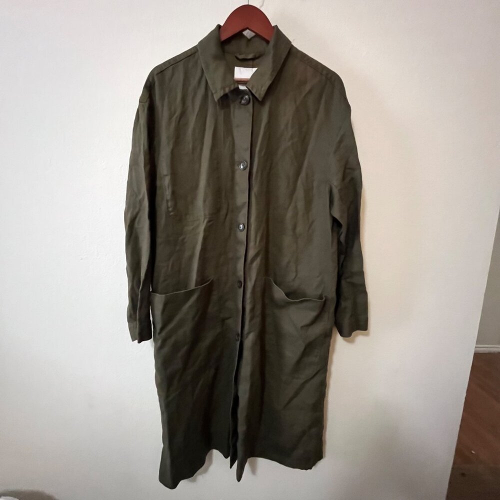 Madewell Linen Oversized Duster Coat Womens Kale Green Olive Pockets SZ L